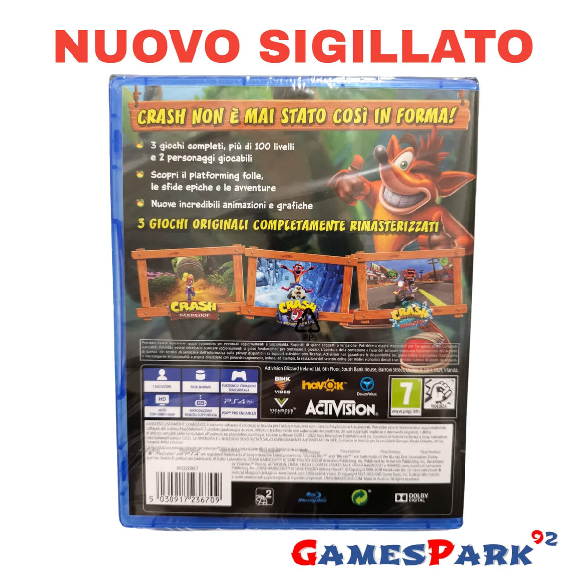 CRASH BANDICOOT N-SANE TRILOGY PS4 PLAYSTATION 4 NUOVO SIGILLATO –  GamesPark92